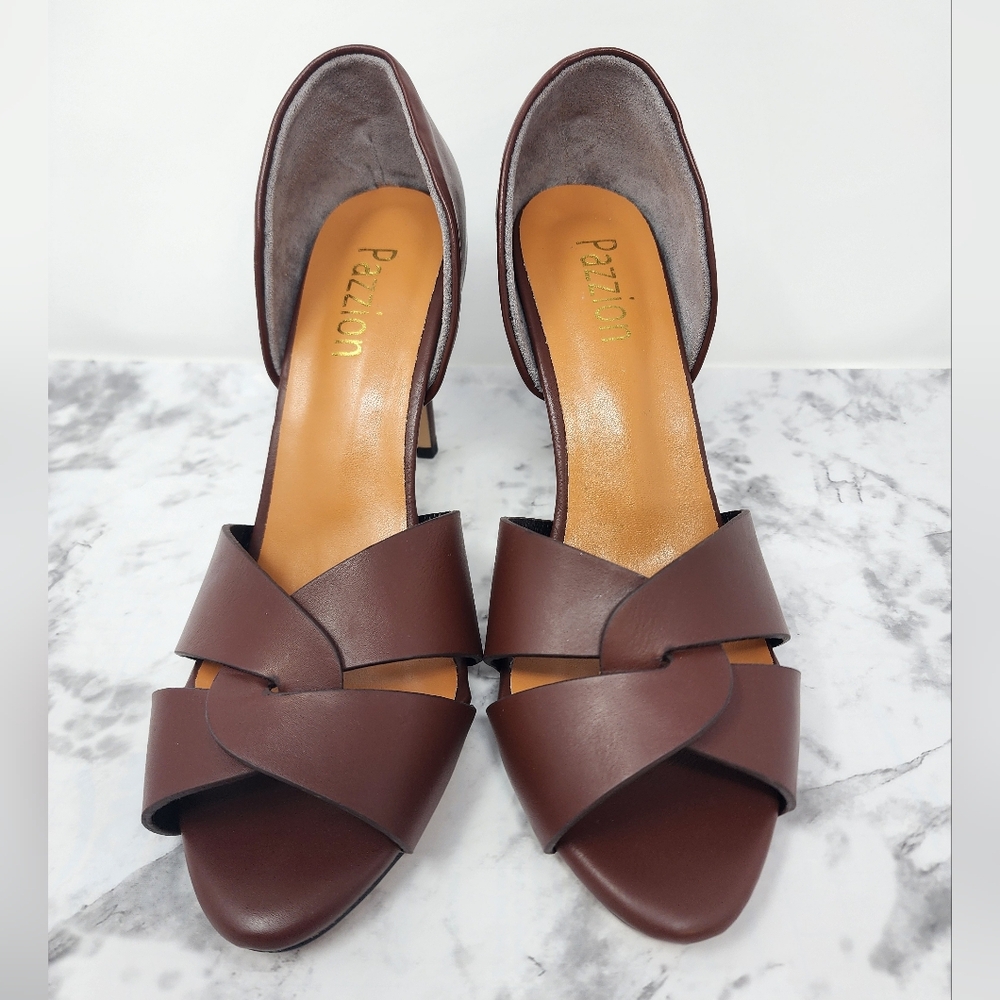 Pazzion Women’s Brown Knot Front Leather Heels - Picture 9 of 14